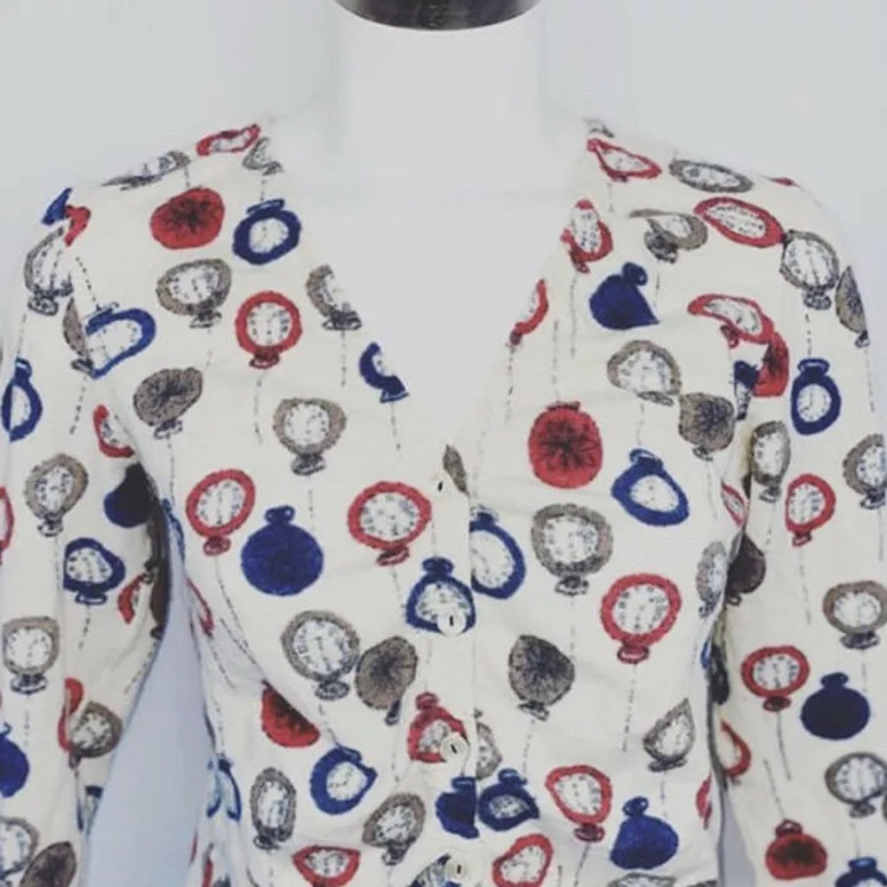 Anthropologie Field Flower Tick Tock Cardigan M